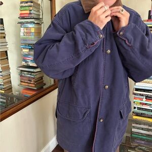 VTG Men's reversible Red & Blue Canvas Chore Jacket with Brown Corduroy Collar